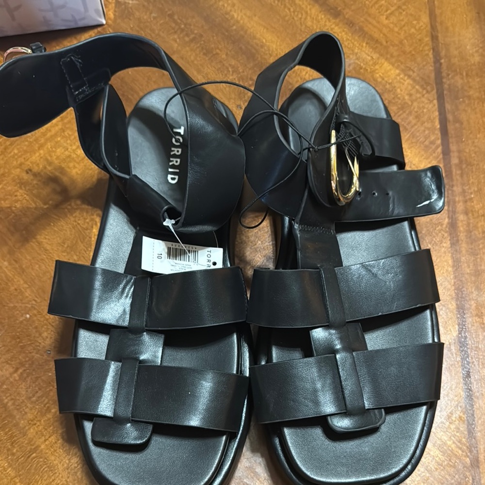 Torrid Black Minimalist Sandals Flat Leather Straps